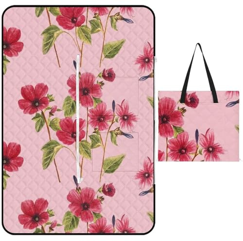 Hearda Mehrfarbige Blumen Faltbar Picknickdecke, Sandfrei Picknickdecke Wasserdicht Isoliert, Outdoor Groß Klein Maschinenwaschbar Strandmatte, für Picknick, Camping Teppich (Rot,150x150cm)