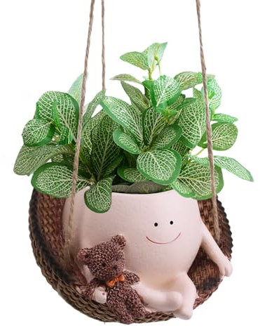 Rodison Hängende Blumentöpfe mit Schaukel Gesicht, Blumentopf mit Gesicht und Bär Design, Blumenampel mit Drainageloch für Sukkulenten und Kräuter