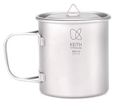 Keith Titan Becher Camping Topf Outdoor Kaffee Tee Tasse mit Deckel & Faltbarem Griff 200ml/300ml/400ml/450ml/500ml/600ml/900ml Leichte Kochgeschirr Backpacking Picknick Trinkgeschirr (550ml Ti3206)