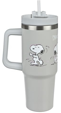 Undercover - Taza de vacío con pajita Peanuts Snoopy - 880ml de capacidad - Taza de acero inoxidable con asa - Sin BPA