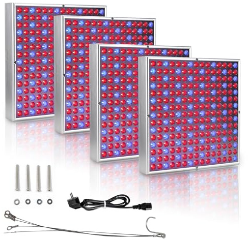 Ansobea 4 x 45 W LED-växtlampa, 225 lysdioder, odling och växtljus med fullt spektrum (4050 lm), perfekt för inomhusväxter, grönsaker, blommor, sådd, odlingshyllor och växthus