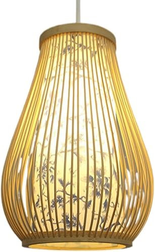 Lampadario a forma di cesto di bambù da 1 confezione, lampada a sospensione cava in stile sud-est asiatico, lampadario a gabbia di bambù in vimini, lampada da soffitto sospesa Compatible with la casa