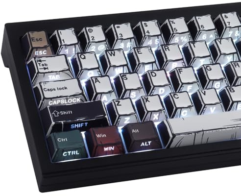 PBT Keycaps 134 Keys Manga Mixed Light Keycap, Retro Style Side Printed Shine Through Keycaps, Dye Sublimation Custom Keycap for Cherry MX Switch Mechanical Keyboards