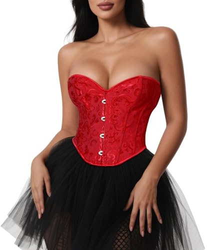 VONMELLI Corsetto Donna Sexy Bustier Corsetto Top Lace Up Overbust Shapewear Lingerie Costume Cosplay per Halloween, Carnevale e Feste Rosso L