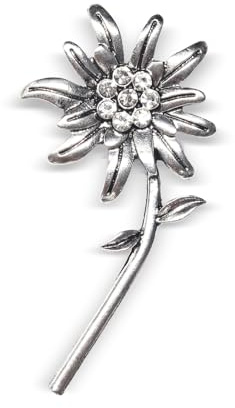 Edelweiss Anstecker mit Strass | Trachten Anstecker – Antik-Silber Oktoberfest Accessoire für Damen, Dirndl, Trachtenkleid, Volksfest