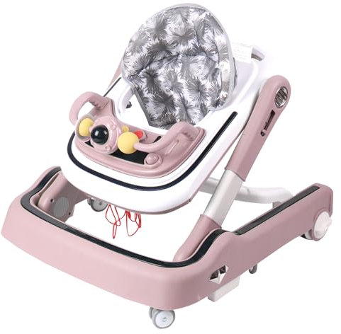 Girello pieghevole per neonati da 6 a 18 mesi, girello per bambini con ruote silenziose, altezza regolabile, facile da riporre 65 x 58 x 90 cm, rosa