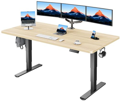 HUANUO Höhenverstellbarer Schreibtisch 180x80cm Ganze Tischplatte, Elektrisch Schreibtisch Höhenverstellbar 60-125cm, 3 Stufen-Beine-Design mit 120kg Tragfähigkeit & 2-Motor, Elektrischer Stehpult