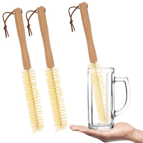 BAODBF 3 Stück Holz Küchenbecher Bürste Flaschenbürste Reinigungsbürste