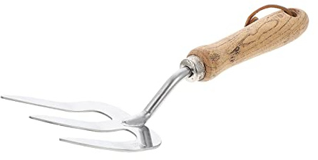 Abaodam Fourche à Trois Dents en INOX pour Jardinage, Outil Manuel Compact pour Plantation et Désherbage, Manche en Bois de Camélia, Léger et Portable, pour Travail du Sol et Semis
