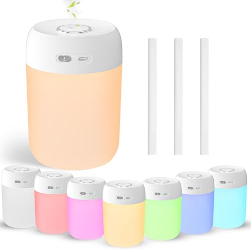 BAMCOO Portable Mini Humidifier, 650ml, Colorful LED Light & Warm Light, Cool Mist, USB, Personal Small Humidifier for Desktop, Bedroom, Office, Home, Travel, Plants (White)