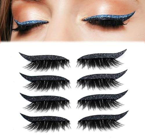 4 Paar Lazy Eyeshadow Wimpernpatch, Lazy Eye Shadow Eyelash Patch, Glitzer-Lidschatten-Aufkleber Mit Wimpern, Einfach Aufzutragender Lidschatten Und Wimpern in Einem, Kein Kleber Nötig (Schwarz)