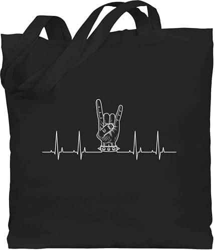 Shirtracer - Baumwolltasche - & - Taschen - Herzschlag Heavy Metal Handzeichen Pommesgabel I Metalfan Geschenk Metal Head I Rockiges Geschenk Rocker I Rock Fan