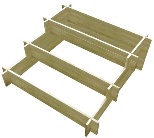 Qnhdfrt Aiuola rialzata in legno a 3 livelli, 90 x 90 x 35 cm, verde impregnato, per giardino, terrazza, balcone, con design a più superfici
