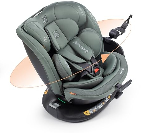 BABYAUTO – Silla de coche KANDA iFix 40-150 Centímetros i-Size – Isofix + Top Tether en base – Giro 360° – A contramarcha hasta 105 Centímetros – 4 reclinados – Reposacabezas ajustable (Pine Green)
