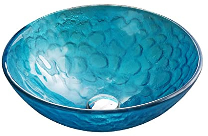 XYIANG Bathroom Countertop Vessel Sink Bathroom Vessel Sink Tempered Glass Washbasin Bathroom Round Countertop Washbasin Bathroom Vanity Sink Bathroom Sinks (Sink Only)