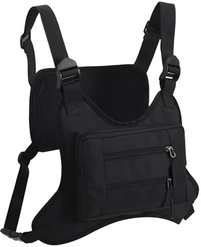 Minimalist Chest Rig Bag, Skiing Chest Pack for Men, Snowboarding Front Chest Pouch with Breathable Back Panel Adjustable Straps, Oxford Fabric with Multiple Zipper Pockets