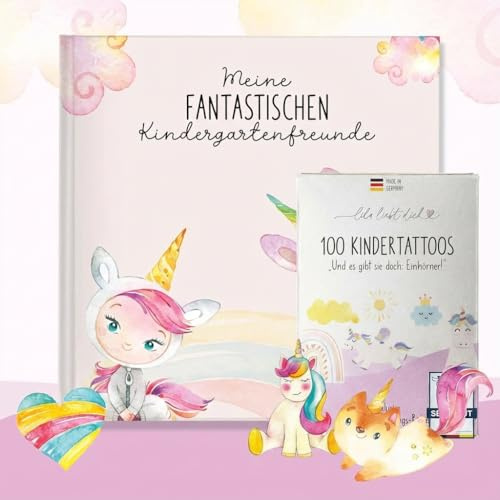 lila liebt dich Kindergarten Freundebuch und Kindertattoo Spar-Bundle