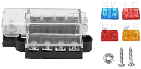 BlesConi 4-Gang-Sicherungskasten für ATO-ATC-Sicherungen, 12 V, 24 V, Klemmleiste mit transparenter Abdeckung, 43,7 x 92,5 x 32,2 mm