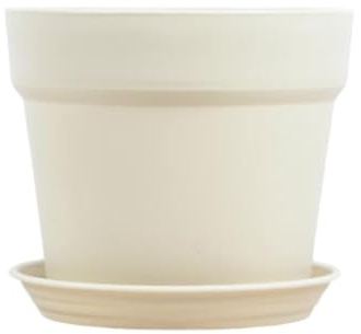 Lawnoval Lot de 2 pots de fleurs d'intérieur avec trous de drainage en maille et soucoupes assorties, en plastique, diamètre 20 cm x hauteur 17 cm