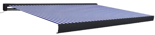 Motorisierte Kassettenmarkise für Terrasse 400x300 cm, einziehbare Kassettenmarkise mit Motor aus Alurahmen und Polyester, mit Alurahmen und Polyester in Blau und Weiß