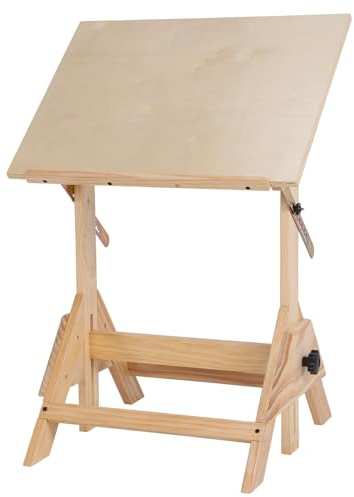 Zeichentisch aus Massivholz, 45 x 60 cm/90 x 60 cm, höhenverstellbarer Künstler-Bastel-Studiotisch, neigbare Arbeitsplatte zum Malen, Grafikdesign, Lesen & Kunstwerkerstellung (S(kein Lineal)