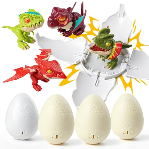 Lot de 4 œufs de dinosaure surprenants avec figurines mobiles, jouets interactifs pour enfants, nid de Pâques, cadeaux pour garçons et filles
