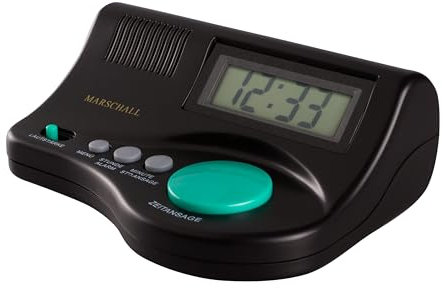 Marschall Deutsch sprechende Tischuhr I 1009 I Große Digitalanzeige I Regelbare Lautstärke I Weckfunktion I Stündliche Zeitansage