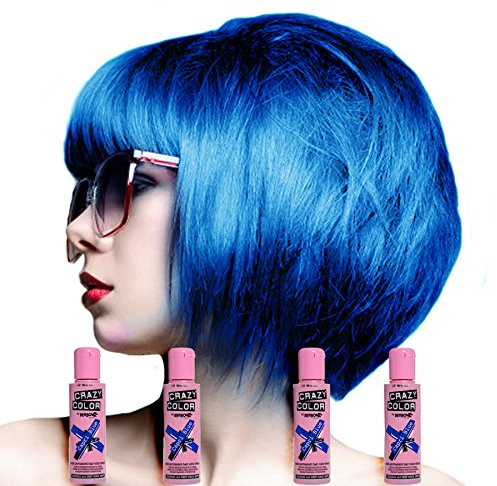 Crazy Color Semi Permanent Hair Color Cream Capri Blue No.44 100ml , 4 Count by Crazy Color