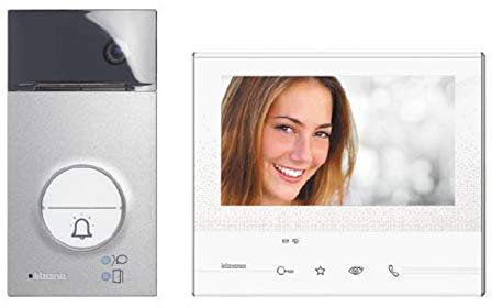 BTICINO, Flex ONE 2-Draht Videosprechanlagen Set, Videoinneneinheit Classe 300 V13E mit 7-Touch-Display, Linea 3000 Außenstelle mit 105° Weitwinkel-Kamera, Audio-/Video-Speicher, IP54, IK10, 363511