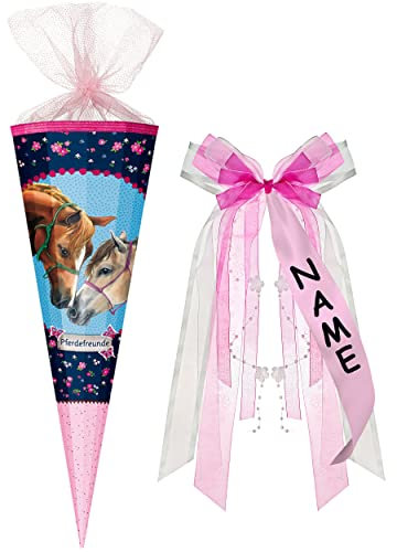 alles-meine.de GmbH mit 3-D Effekt - Schmetterlinge ! - Schultüte - Pferdefreunde - Pferde - 85 cm - 12 eckig - incl. individueller großer Schleife - mit Namen - Organza Ab..