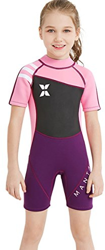 Akaeys Neoprene Swimsuit Girls Boys 2.5mm Thickness Premium Short or Long Back Zipper One Piece Thermal UV Protection Youth Swim Wetsuit