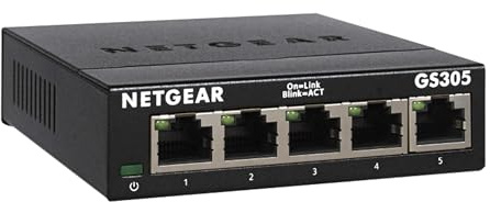 NETGEAR 5-Port Gigabit Ethernet Unmanaged Essentials Switch (GS305) - Home Network Hub, Office Ethernet Splitter, Plug-and-Play, Silent Operation, Desktop or Wall Mount