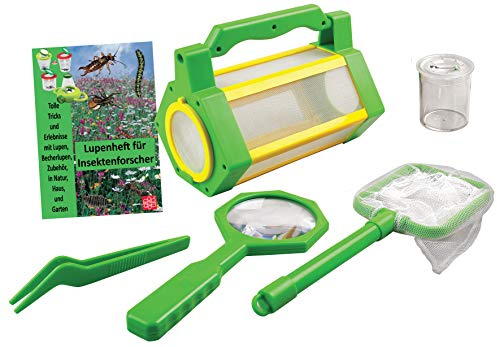 MEDUP BL033+Heft Insektenfang Set 5teilig Aufbewahrungsbox, Kescher, Lupe und Becherlupe mit extra Lupenheft mit vielen interessanten Informationen über Insekten