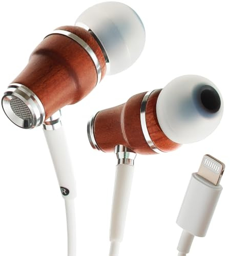 Symphonized® iPhone Kopfhörer Apple MFI-Zertifikat, Kopfhörer mit Kabel iPhone, Noise Cancelling kopfhoerer In Ear, 8 mm-Bass, 3D-Sound aus Bubinga-Holz, Lautstärkeregelung iPhone und Ipad. NRG