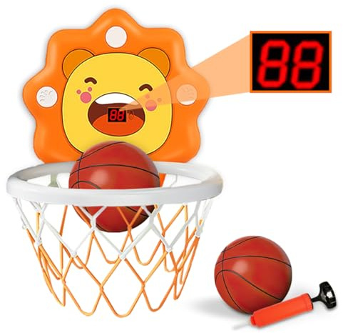 koolbitz Basketball Hoop Set Kids Novelty Fun Toy Game for Office Desktop Home Indoor Outdoor, Large PVC Hoop, Ball, Pump, Hanger Hook Hangable Over Door Wall Mounted for all Basketball Fans