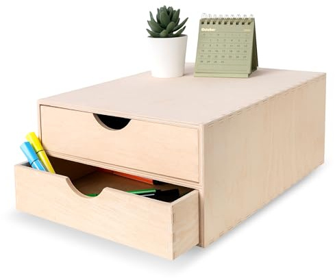 Creative Deco Schubladenbox Schubladenelement 2 Schubladen | 33x25x13,5 cm | (+/- 1 cm) | Mini-Kommode für Kleinigkeiten aus Birken-Sperrholz | Ordnungssystem für Lagerung Decoupage & Dekoration