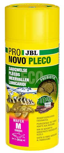 JBL PRONOVO PLECO Wafer, Comprimidos alimentarios con cuota de Madera para Locaridés herbívoros de 1-20 cm, Alimento para Peces, Talla M, 250 ml