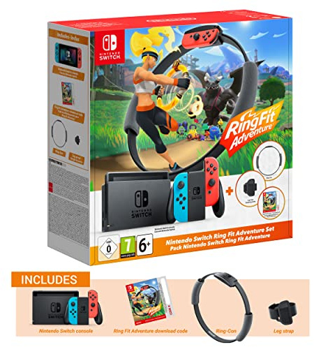 Nintendo Switch Console - Neon Red/Neon Blue + Ring fit Adventure (UK) (Switch)