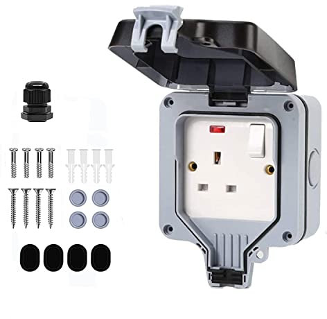 Demoyaya Single Outdoor Single Socket, IP66 1 Gang Waterproof Single Socket, Wall Electrical Outlets Outside Use Plug Socket Box