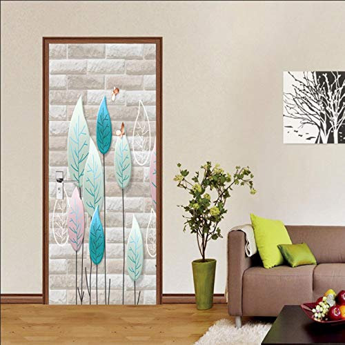 LuSeven stickers paroi de douche Feuilles papillons 77x200cm(30.31 inches * 78.74 inches) Sticker De Porte Trompe l'oeil Effet 3D Intérieure Muraux PVC Stickers Salle De Bain Cuisine Décoration Mur Mu
