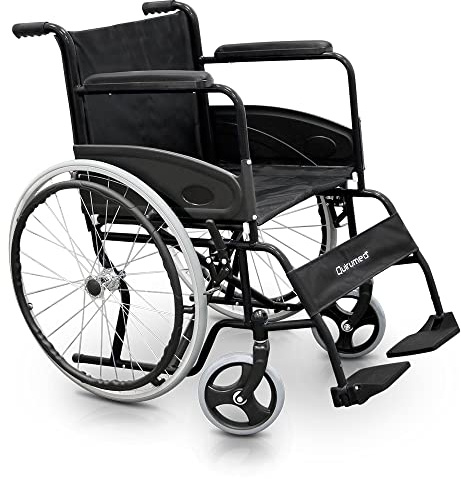 QUIRUMED Silla de ruedas plegable, Acero, Basic Colors, Asiento 46cm, Manual, Reposapiés abatibles, Freno manual, Silla de ruedas para ancianos, ortopedia, Negro