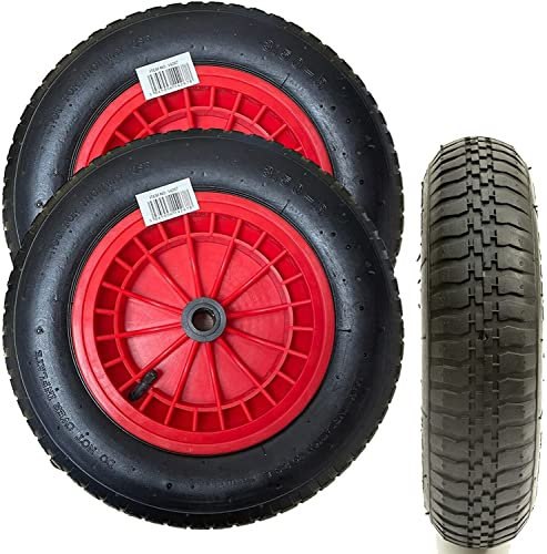 14 Pneumatic 3.50-8 Wheelbarrow Wheels Pneumatic Sack Truck Trolley Wheel Puncture Proof Tyre Complete for Garden heavy duty Trolley Barrow Trailer Truck Red Black Solid Replacement Wheelbarrow Wheel