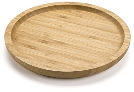Round Bamboo Tray, Wood Serving Tray, Wooden Platter, Wood Charcuterie Board, Decorative Tray for Coffee Table, Kitchen (20 x 20 x 2 cm)