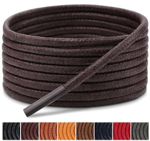 Handshop 3 par skosnören för kostymskor | Tunna runda vaxade skosnören | 15 färger i 60–160 cm, Mörkbrun, 120cm - 3 Paar