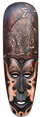 Wogeka - 50 cm Elefanten Wand-Maske - im Ethno Style Afrika aus Holz als Geschenk-Idee zu Weihnachten Geburtstag Dekoration - Handarbeit Schnitzerei von Bali Maske45.50 (Maske45.50c)