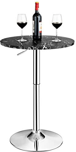 GiantexUK Round Bar Table, Adjustable Height Coffee Table with Non-slip Rubber Ring, 360° Swivel Breakfast Desk for Living Room Dining Room Kitchen Pub Counter (1, Black)