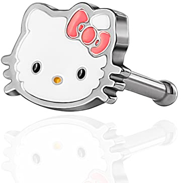 Hello Kitty Nasenringe, 20 g, Edelstahl, Kawaii, niedlich, 316L, gerader Knochen, offizielles Lizenzprodukt von Sanrio