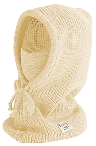 JFAN Barnmössa pojke och flicka varm hatt stickad balaclava mössa halsduk 2 i 1 vinter, Beige färg, One size