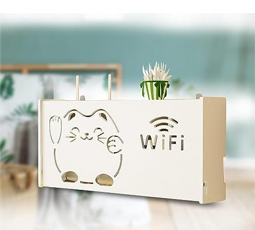 Router Storage, WLAN Box Hide WLAN Router Holder Wall Cable Storage Box Wooden Wall Hanging Wall Shelf, W 40 x 9.5 x 20 cm
