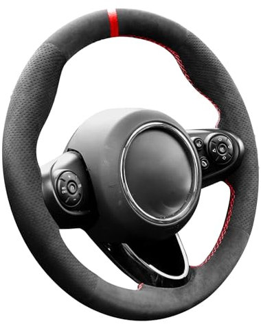 Alfanxi Handgenähte Alcantara-Lenkradhülle, kompatibel mit Mini Cooper/Coupe/Clubman/Countryman 2014–2023 (roter Streifen)